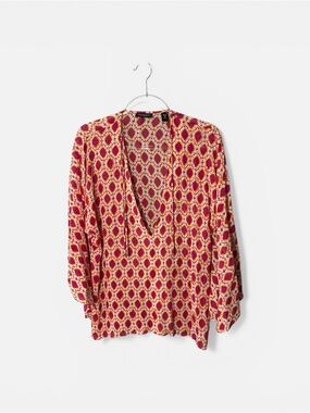 Ideology Beaded 100% Silk Bell Sleeve Boho Semi Sheer Tunic Beach Top Sz M